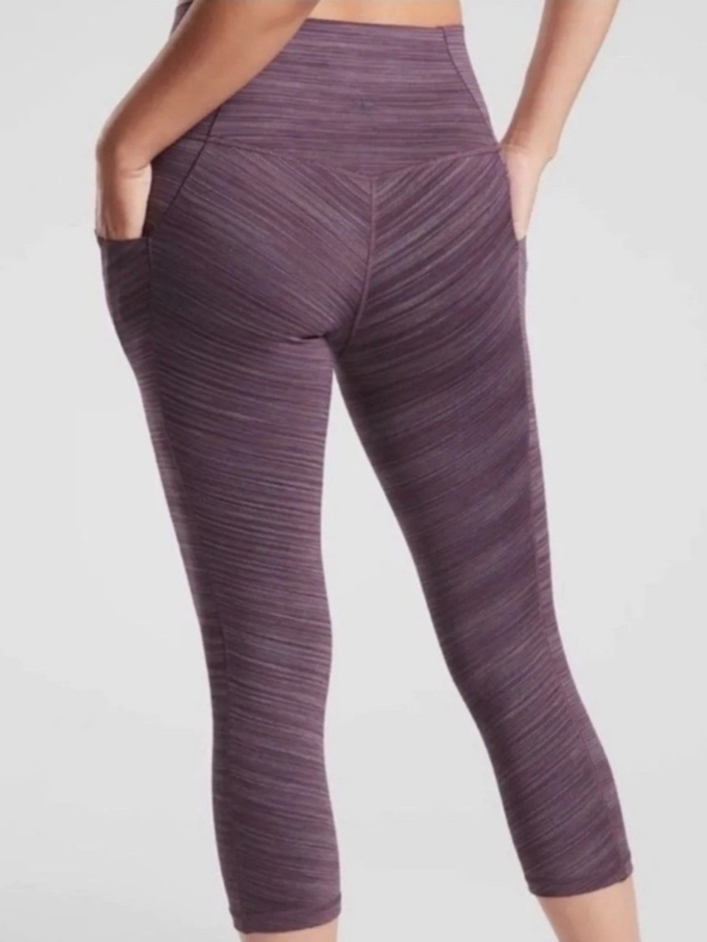 Athleta Salutation II Capri Striped Plum Medium Performance Leggings